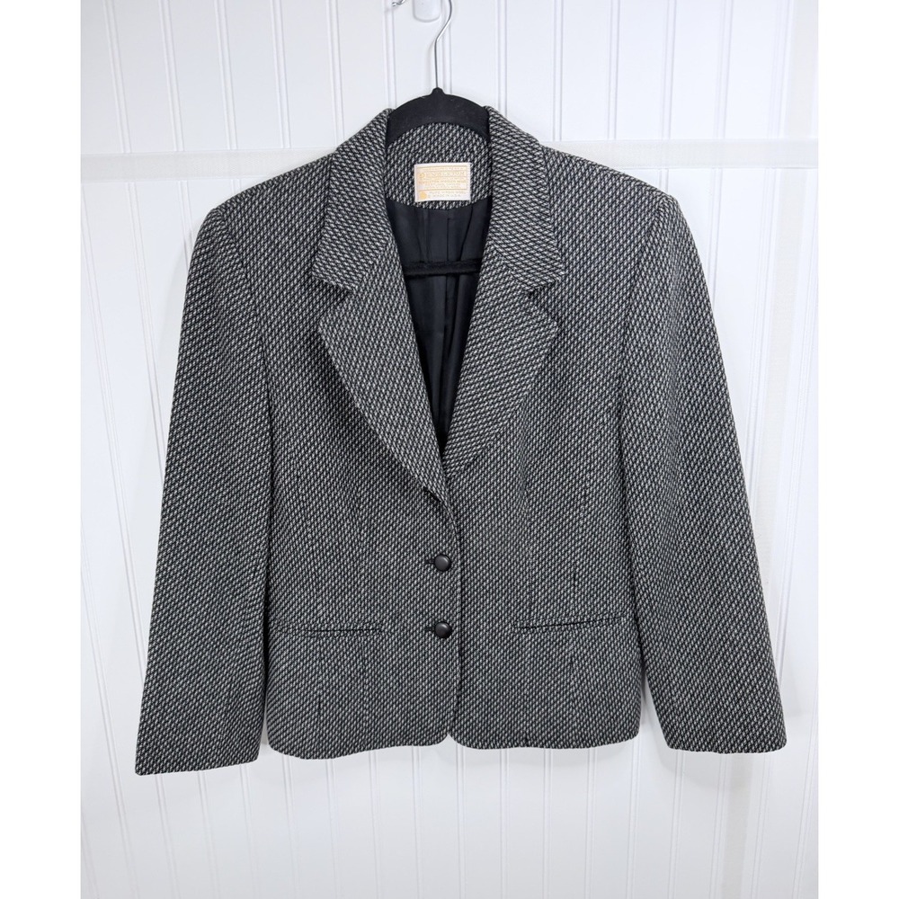 Pendleton Wool Blazer Women Size 8 Black White Excellent Pure Virgin Wool Jacket
